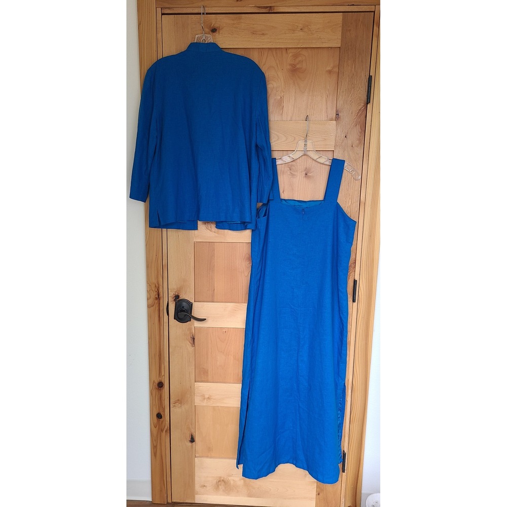 Vintage Dana Kay Linen Rayon 10 Blue Embroidered Dress & Jacket Set Boho Bright - Picture 9 of 13